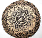 CRAFT KALA 22" Bohemian Floor Pillow Pouf Cover Mandala Boho Large Round Meditation Room Pillow Covers for Adults Seating Poufs Cushion Cover for Kids Playroom Black Gold Flower