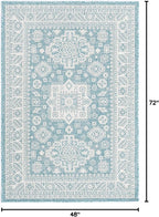 Rugs.com Outdoor Aztec Collection Rug – 4' x 6' Aqua Flatweave Rug Perfect for Living Rooms, Large Dining Rooms, Open Floorplans