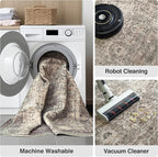 FMFUNCTEX 2x6 Hallway Runner Rug Taupe Vintage Neutral Washable Non Slip Low Pile Traditional Indoor Carpet Soft Retro Floral Entryway Rug for Kitchen Living Room Bedroom Bathroom Laundry Entrance