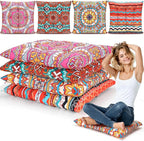 Nuogo 4 Pack Large 22 Inch Bohemian Floor Pillows Square Boho Floor Cushions Seating Pillows for Soft Yoga Meditation Pillow Mandala Pouf for Living Room Tatami Reading Nook(Exquisite)