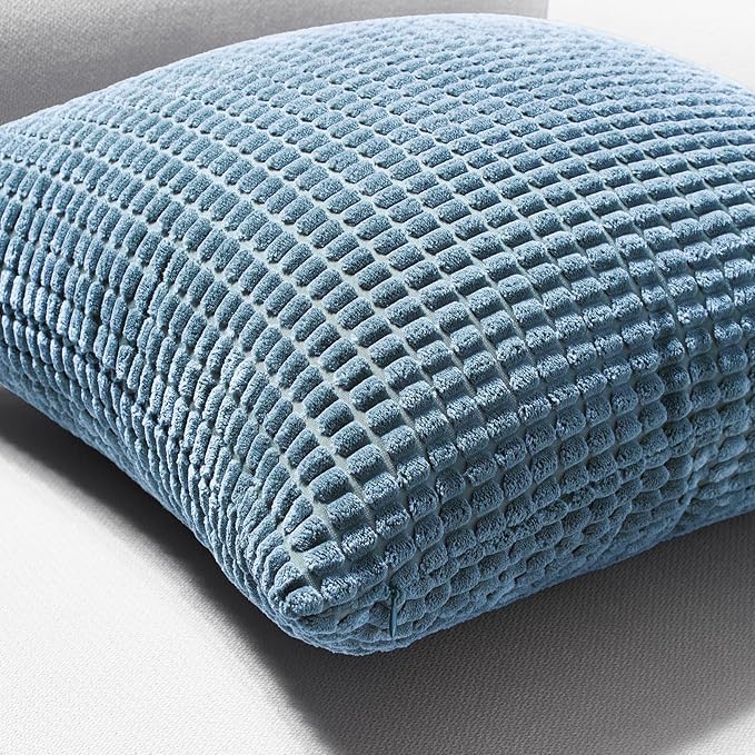 Softalker Throw Pillow Covers 18x18 Inch, Set of 4, Soft Corduroy Boho Stripe Decorative Pillow Cover, Couch Fluffy Pillow Cover for Farmhouse Home Decor Bed Living Room, Pink/Blue