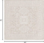 Rugs.com Outdoor Aztec Collection Rug – 5 Ft Square Light Gray Flatweave Rug Perfect for Living Rooms, Kitchens, Entryways