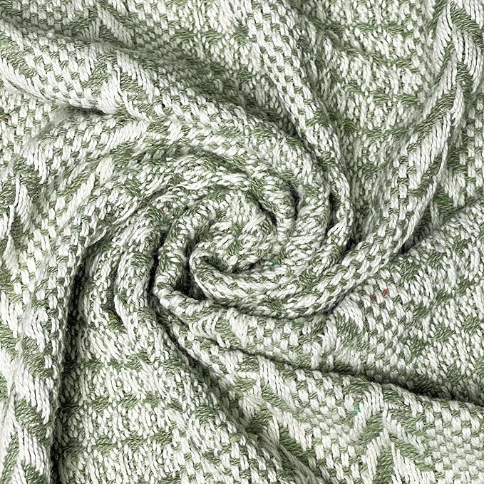 Chardin home - Sage Green & Ivory Braided Waffle Weave Throw, 50x60 in Recycled Cotton- Large, Wearable, Breathable, Skin-Friendly Everyday Blanket for Couch, Bed, Sofa - Soft Lightweight Picnic Rug