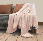 KyraHome 100% Organic Cotton Fall Throw Blankets for Adults, Girls, 60"x80", Plant Dyed, Breathable Lightweight Gauze Large Muslin Blankets for Women, Kids, Napping, All Season (Soft Pink)