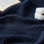 Bedsure 100% Cotton Muslin Blankets for Adults Large Throw 50x70 Inches - 4-Layer Breathable and Lightweight, Soft Boho Gauze Muslin Cotton Blanket for Couch Decor Travel Summer, Navy Blue