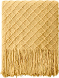 NTBAY Acrylic Knitted Throw Blanket, Lightweight and Soft Cozy Decorative Woven Blanket with Tassels for Travel, Couch, Bed, Sofa, 51x67 Inches, Mustard Yellow Checkered