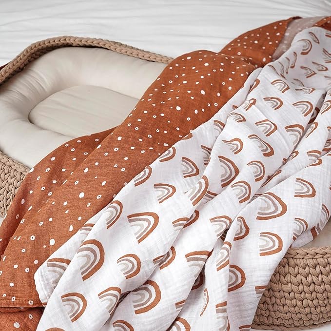Gerber Baby Unisex 2-Pack Muslin Blanket, Boho Rainbow, One Size