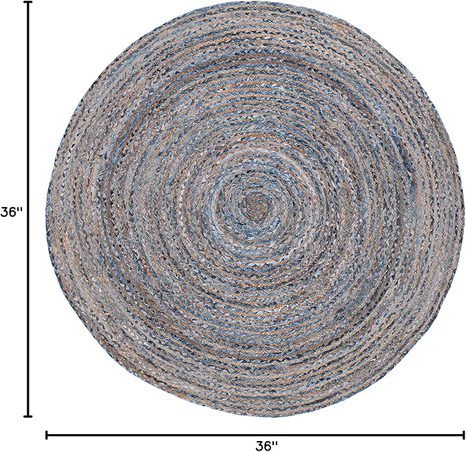 SAFAVIEH Area Rug 3' Round - Cape Cod Collection - Blue & Natural Brown, Handmade Jute & Cotton, Woven Braided Design (CAP202M)