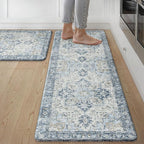 GENIMO Kitchen Mats for Floor 2PCs, Washable Anti Fatigue Mat for Cushioned, 17.3"x47"+17.3"x30", 0.4 inch, Waterproof Kitchen Rug, Non Slip Standing Mat for Home, Runner, Office, Laundry, Light Blue
