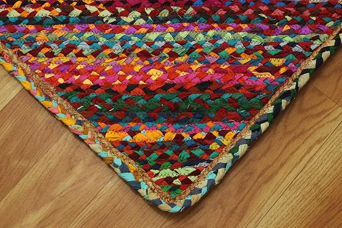 Collection Rectangular Area Rug - 2x3 Feet Multicolor Cape Code Chindi Cotton Jute Rug Geometric Kilim Rug Indoor Outdoor Use Carpet Flatweave Rugs for Bedroom Dining Room Living Room
