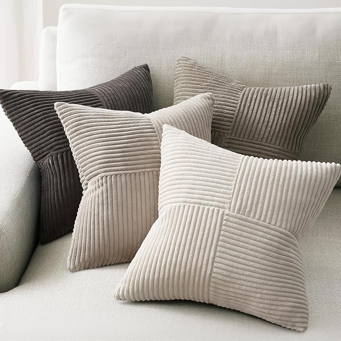 Topfinel Decorative Neutral Throw Pillow Covers 22×22,Farmhouse Cozy Cushion Cover Set of 4 with Corduroy,Soft Accent Pillowcases for Couch,Bed,Living Room Home Decor (Cream,White)