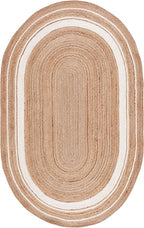 SAFAVIEH Natural Fiber Collection Area Rug - 3' x 5' Oval, Natural & Ivory, Flat Weave Farmhouse Border Jute Design, Ideal for High Traffic Areas in Living Room, Bedroom (NF812A)