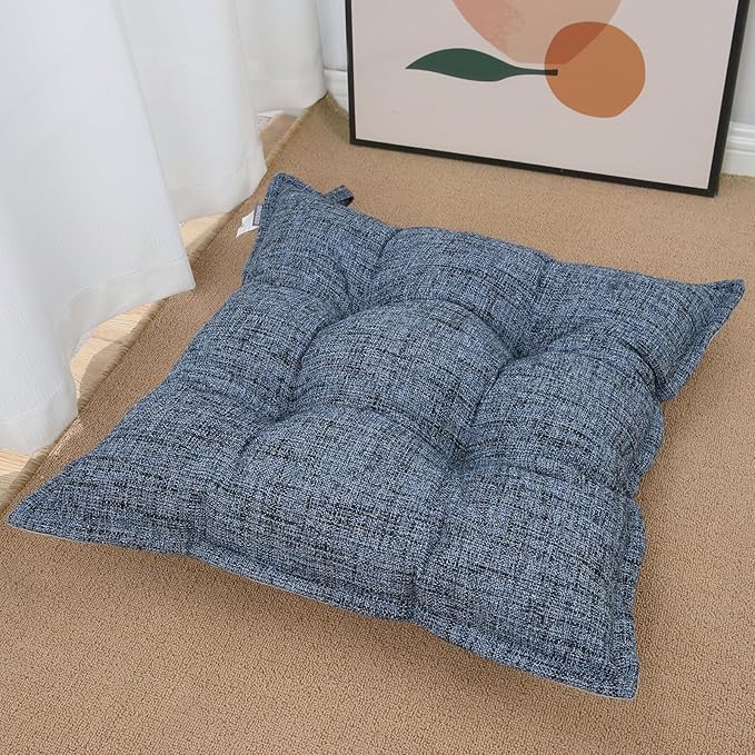 SINSOSSO Large Floor Pillow 22", Thickened Bite-Size Memory Foam Square Non-Slip Cushion for Office Back Support/Indoor Yoga/Chair Seat, Fashionable Color-Blocked Fabric & Washable, Blue, 1 PCS