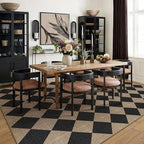 6x9 Checkered Easy Jute Area Rug for Living Room Large Checkerboard Washable Indoor Outdoor Carpet Farmhouse Patio Office Mat Textured Diamond Non Slip Black Carpet for Backyard Dining Room