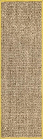 SAFAVIEH Natural Fiber Collection Runner Rug - 2'6" x 8', Natural & Gold, Seagrass, Basketweave Pattern with Border (NF114X)