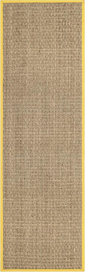 SAFAVIEH Natural Fiber Collection Runner Rug - 2'6" x 12', Natural & Gold, Seagrass, Basketweave Pattern with Border (NF114X)