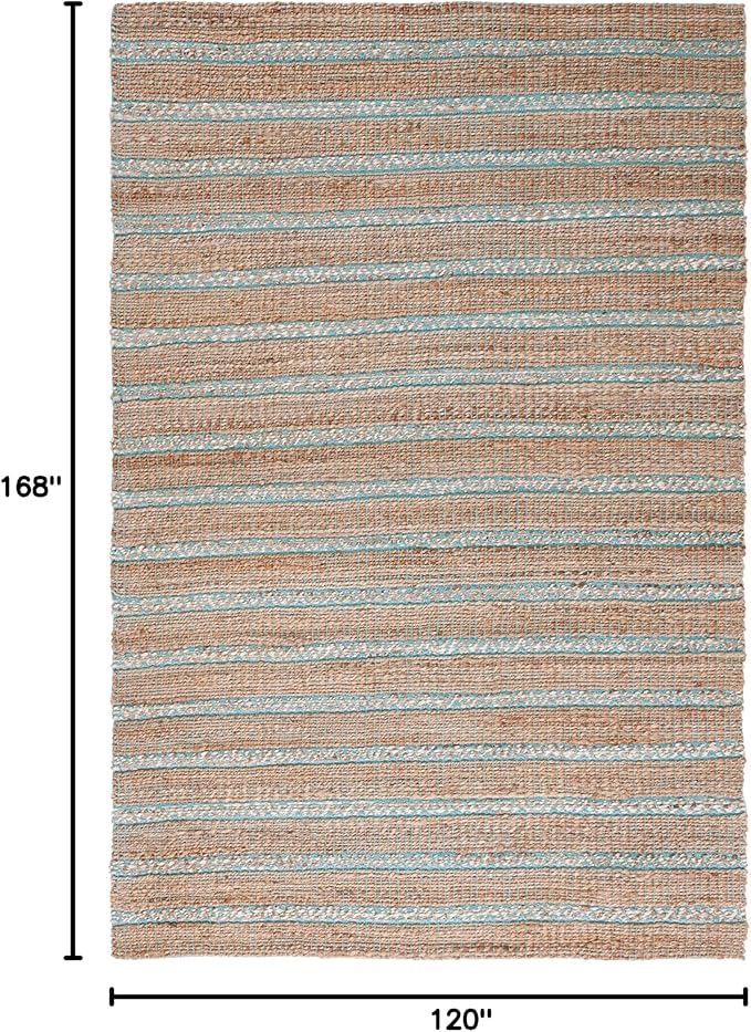 SAFAVIEH Natural Fiber Collection Area Rug - 10' x 14', Teal & Natural, Handmade Flat Weave Stripe Jute & Cotton Jute, Ideal for High Traffic Areas in Living Room, Bedroom (NFB655K)