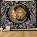 Fungarth Sun and Moon Tapestry Hippie Boho Floral Wall Tapestry for Bedroom Aesthetic Vintage Plant Celestial Spiritual Botanical Small Tapestries Wall Hanging for Living Room Dorm 60 x 44 Inch