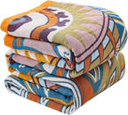 Boho Blanket Soft Muslin BohoThrow Blanket, 100% Cotton Floral Printed Farmhouse Decor All Season Reversible Rustic Throw for Sofa Couch Chair (Orange, 80"x90")
