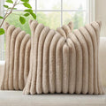 decorUhome Cozy Faux Fur Throw Pillow Covers 26x26 Set of 2 Decorative Soft Plush Striped Modern Farmhouse Boho Couch Euro Sham Pillow Cases with Velvet Back for Sofa Bed Living Room, Khaki Brown