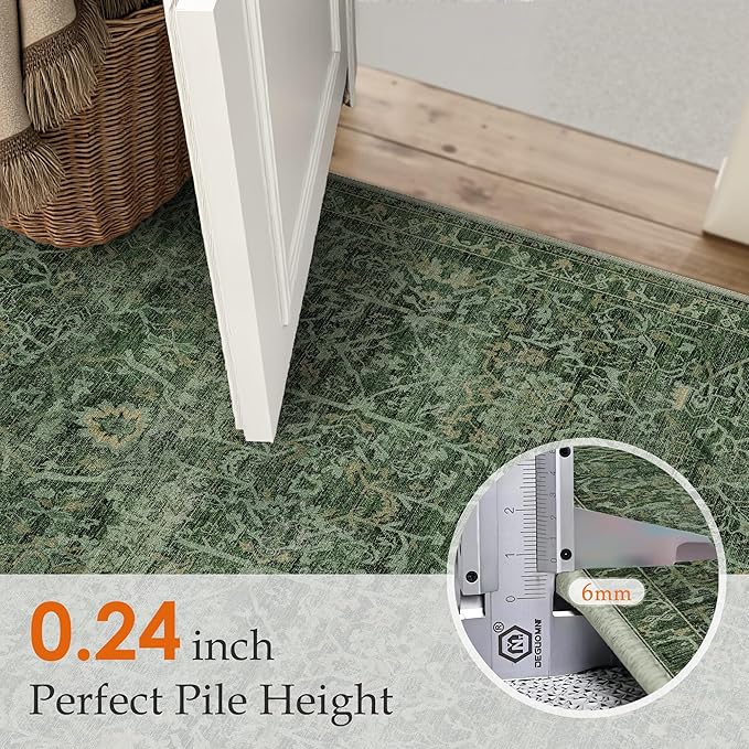HUGEAR 2x3 Entryway Area Rug Retro Green Small Rug Machine Washable Door Mat Vintage Floral Low Pile Carpet Vacuumable Distressed Throw Rug Entrance Kitchen Bathroom Bedroom Non Slip Lightweight