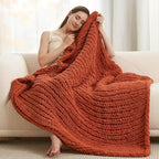 Amélie Home Chunky Knit Throw Blanket for Couch, Soft Chenille Crochet Blanket for Sofa, 50"x60", Burnt Orange