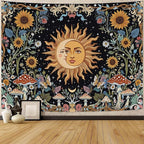 Fungarth Sun and Moon Tapestry Hippie Mushroom Boho Floral Wall Tapestry for Bedroom Aesthetic Vintage Sunflower Celestial Large Tapestries Wall Hanging for Living Room Dorm 80 x 60 Inch