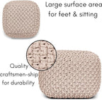 BIRDROCK HOME Square Pouf Ottoman | Cotton Braided Foot Stool with Bean Bag Filling | Boho Foot Rest for Living Room, Bedroom | Compact & Comfortable Seating, Lightweight & Sturdy | Natural