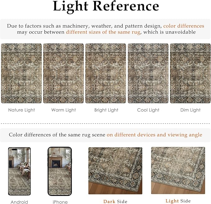 Brown Runner Rug 2x6 Vintage Area Carpet Hallway Long Indoor Kitchen Washable Living Room Low Pile Traditional Distressed Retro Accent Throw Rug Non Slip Laundry Bathroom Office Dining Room