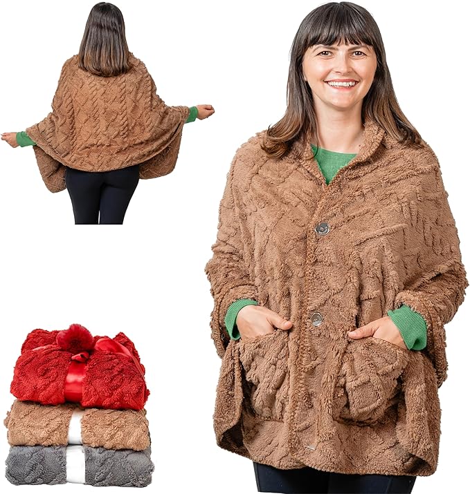 Boho Chic Wearable Blanket -No Sleeves Drape&Go- Poncho Blanket Wrap Shawl - Gifts for Grandma and Mom