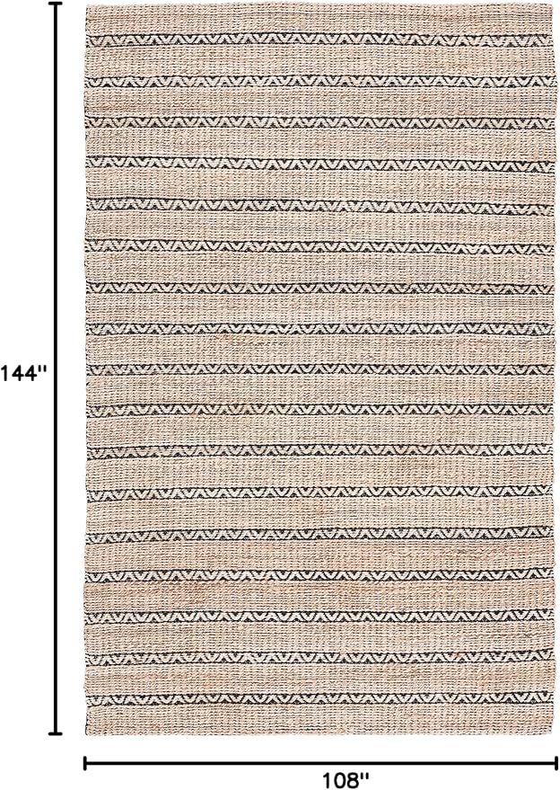 SAFAVIEH Natural Fiber Collection Area Rug - 9' x 12', Black & Natural, Handmade Flat Weave Stripe Jute & Cotton Jute, Ideal for High Traffic Areas in Living Room, Bedroom (NFB655Z)