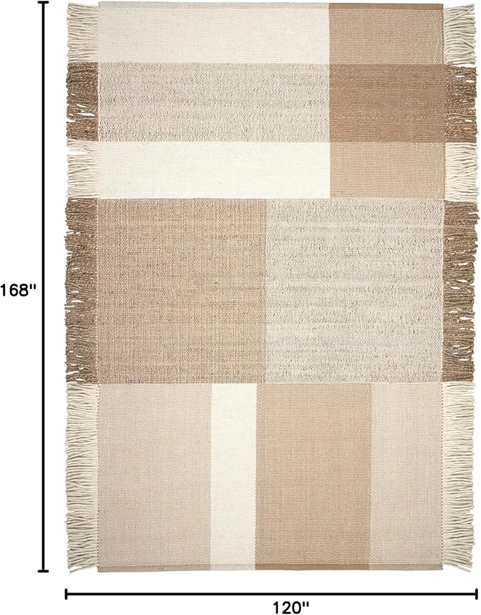 Dash & Albert Frankie Natural Handwoven Jute Rug, 10 X 14 Feet, Neutral Graphic Pattern - Premium Luxury Hotel Quality Soft Breathable Hypoallergenic Machine Washable Easy Care All Season