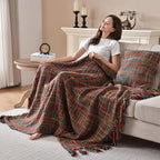 Soft Neon Color Knit Throw Blanket with Tassels, Cozy Boho Home Decro Throw for Sofa Couch Chair Bed, 50X60 Inch, Machine Washable, Red Color Scheme