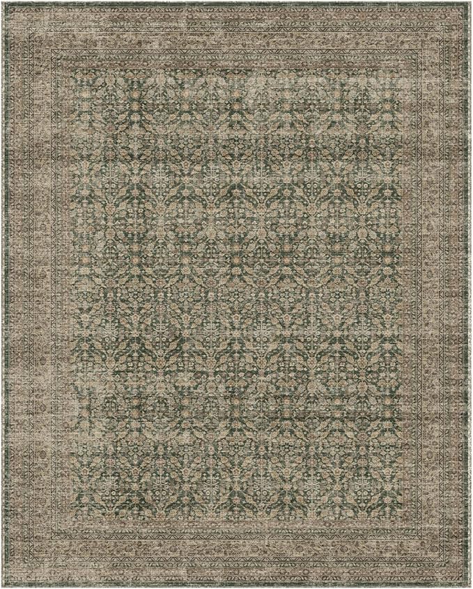 10x14 Area Rug Washable Rugs: Large Living Room Rug Stain Resistant Non Slip Distressed Vintage Low Pile Faux Wool Soft Rugs for Bedroom Farmhouse Dining Room Nursery Indoor