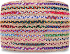 SIMPLIHOME Margo Square Pouf - 20 inch Wide Handwoven Jute and Cotton Chindi Braided Ottoman in Multi-Color, Boho-Style Footstool or Extra Seating for Living Room with Polystyrene Beads, Assembled