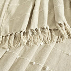 Lush Decor Boho Tufted Cotton Woven Tassel Fringe Throw Blanket Single 50" W x 60" L Neutral - Beige Throw Blankets for Bed - Couch Boho Blankets