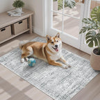 2x3 Washable Rugs for Kitchen, Floor, Entryway, Powder Room Small Area Rug Non-Slip Vintage Low Pile Throw Door Mat Grey