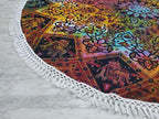 Round Beach Tapestry Turquoise Mandala Throw/Boho Hippie Beach Blanket Roundie/Indian Cotton Bohemian Large Round Table Cloth-Home Decor/Yoga Mat Meditation Picnic Rug (70", Multi Blue)