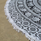 Round Beach Tapestry Turquoise Mandala Throw/Boho Hippie Beach Blanket Roundie/Indian Cotton Bohemian Large Round Table Cloth-Home Decor/Yoga Mat Meditation Picnic Rug (70", Black And WHite)