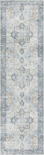 GENIMO Runner Rug 2x8, Non Slip Vintage Hallway Runner Rugs, Low Pile Lightweight Machine Washable Mat for Hallway, Entryway, Bedroom, Kitchen and Corridor, Blue
