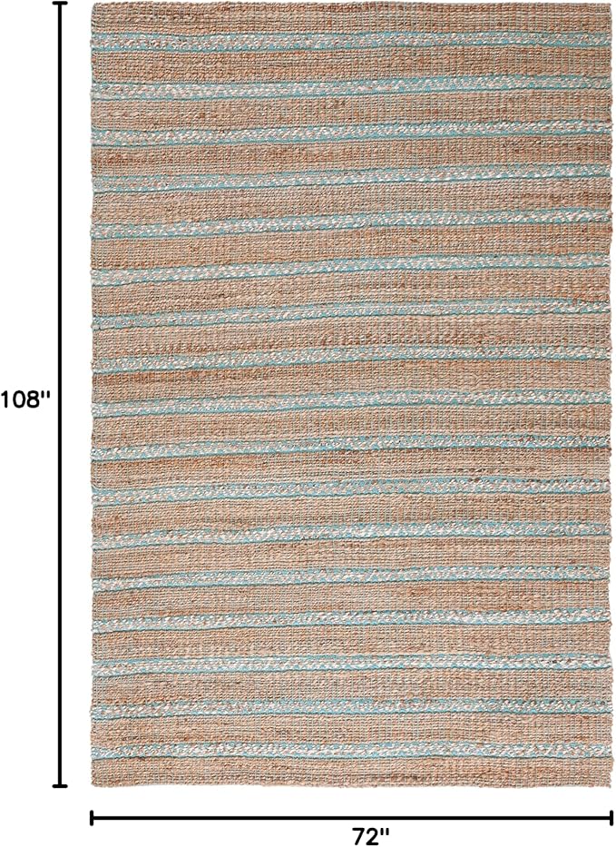 SAFAVIEH Natural Fiber Collection Area Rug - 6' x 9', Teal & Natural, Handmade Flat Weave Stripe Jute & Cotton Jute, Ideal for High Traffic Areas in Living Room, Bedroom (NFB655K)