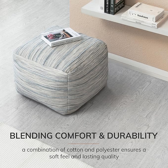 Anji Mountain Pouf Ottoman Foot Rest, Handmade Ottoman Pouf, Comfortable Foot Stool, Decorative Floor Seating for Living Room Decor, Bedroom & Home Décor Accent - Joya Gray