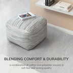 Anji Mountain Pouf Ottoman Foot Rest, Handmade Ottoman Pouf, Comfortable Foot Stool, Decorative Floor Seating for Living Room Decor, Bedroom & Home Décor Accent - Joya Gray