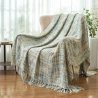 Multi-Color Blue Grey Cable Woven Throw Blanket for Couch,60"X80" Boho Style Textured Blankets for Home Decor,Super Soft Warm Cozy Chunky Blanket with Decorative Tassels for Bed