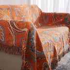 Boho Throw Blanket for Couch Sofa Bed, 100% Cotton Woven Quilt with Tassel 60”x80”, Super Soft Muslin Blanket with Floral Printed, Decorative Reversible Bed Blanket/Cover for All Seasons