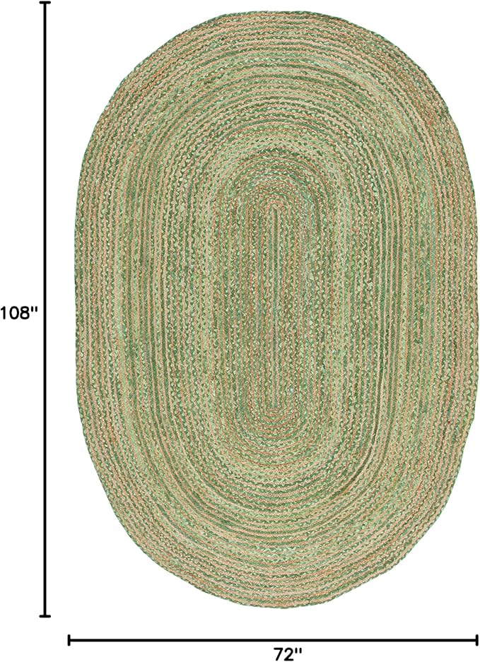 SAFAVIEH Area Rug 6x9 Oval- Cape Cod Collection - Green & Natural Brown, Handmade Jute & Cotton, Woven Braided Design (CAP202Y)