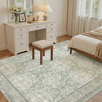 5x7 Area Rugs Green/Brown Low Pile Indoor Washable Trendy Faded Style Rugs for Bedroom Living Room Dining Room Foldable Non-Slip Thin Print Home Office Mat