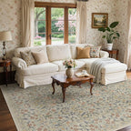GENIMO 8x10 Washable Area Rug, Non-Slip Vintage Boho Floral Carpet, Soft Low-Pile Thin Living Room Rug for Bedroom, Dining Room, Nursery, Beige Blue