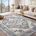 Washable Rug 7x9 Area Rugs: Boho Vintage Distressed Oriental Medallion Neutral Thin Large Rug Carpet for Living Room Bedroom Dining Room Home Office Decor - Blue