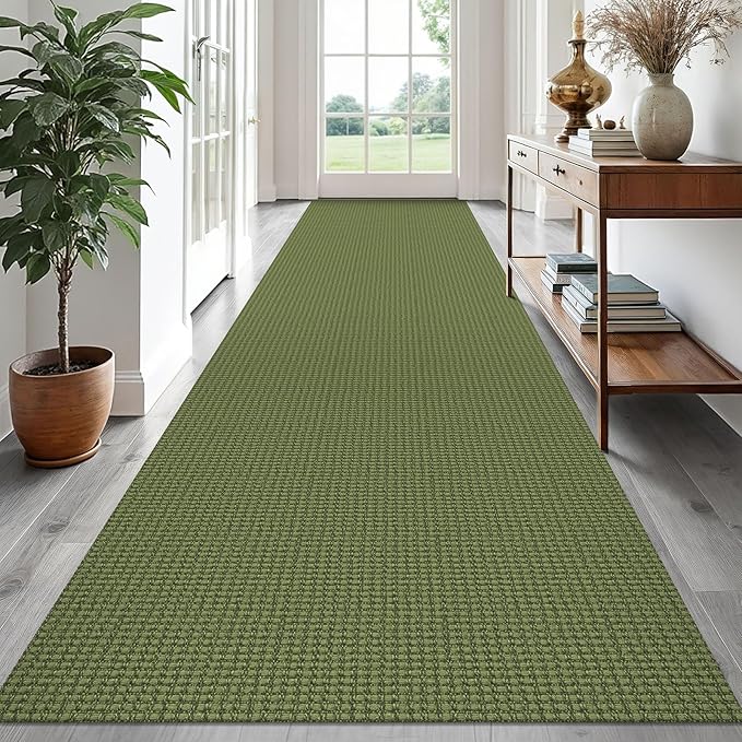 EARTHALL Runner Rug 3x16 Ft Washable Runners for Hallways Extra Long Woven Non Slip Entryway Runner Braided Kitchen Runner Indoor Outdoor Carpet Runners for Hotels, Hall, Stair, Green